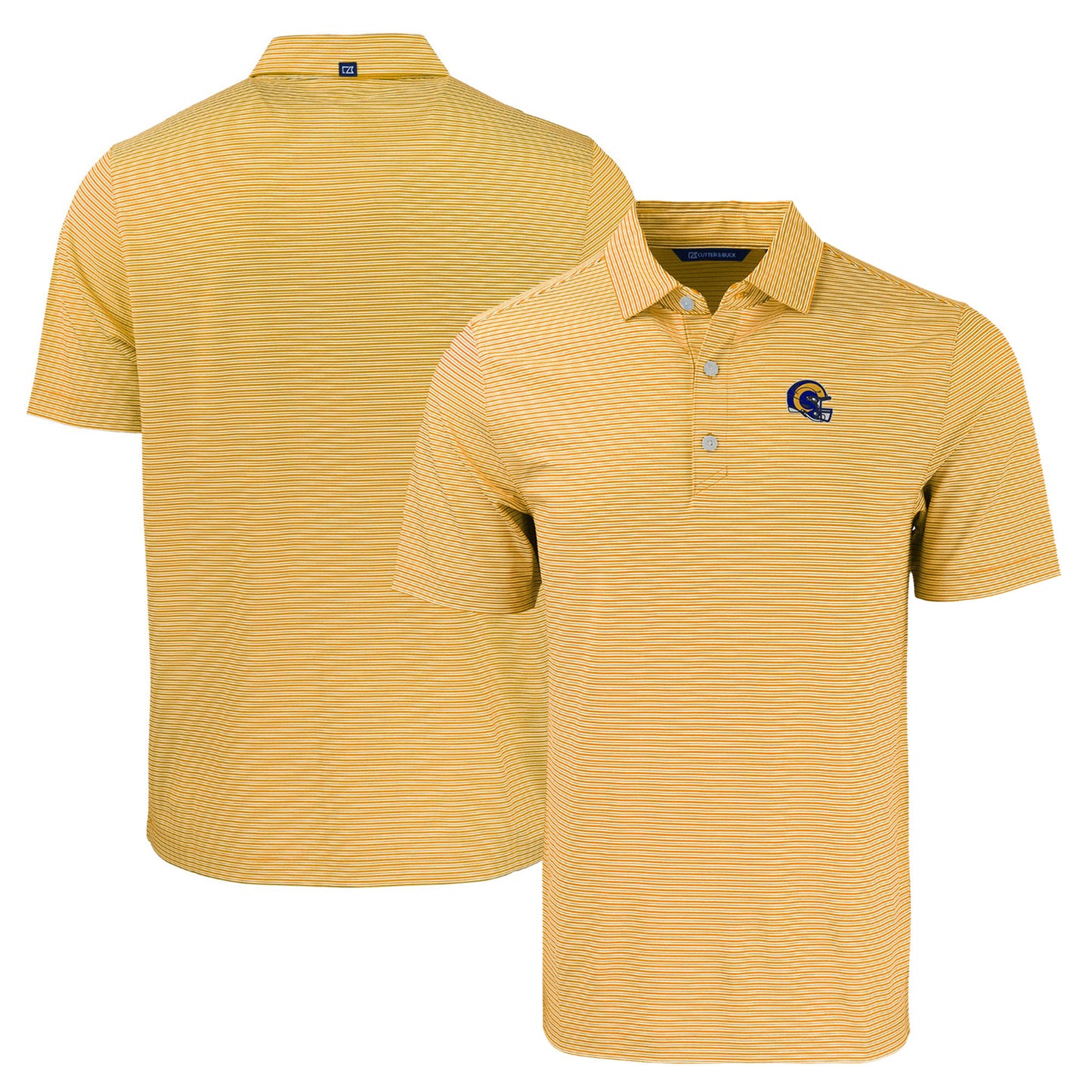 Men's Cutter & Buck  Gold/White Los Angeles Rams Helmet Forge Eco Double Stripe Stretch Recycled Polo