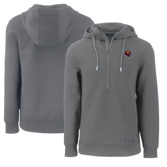 Men's Cutter & Buck Gray Washington Commanders Helmet Roam Eco Half-Zip Recycled Pullover Hoodie