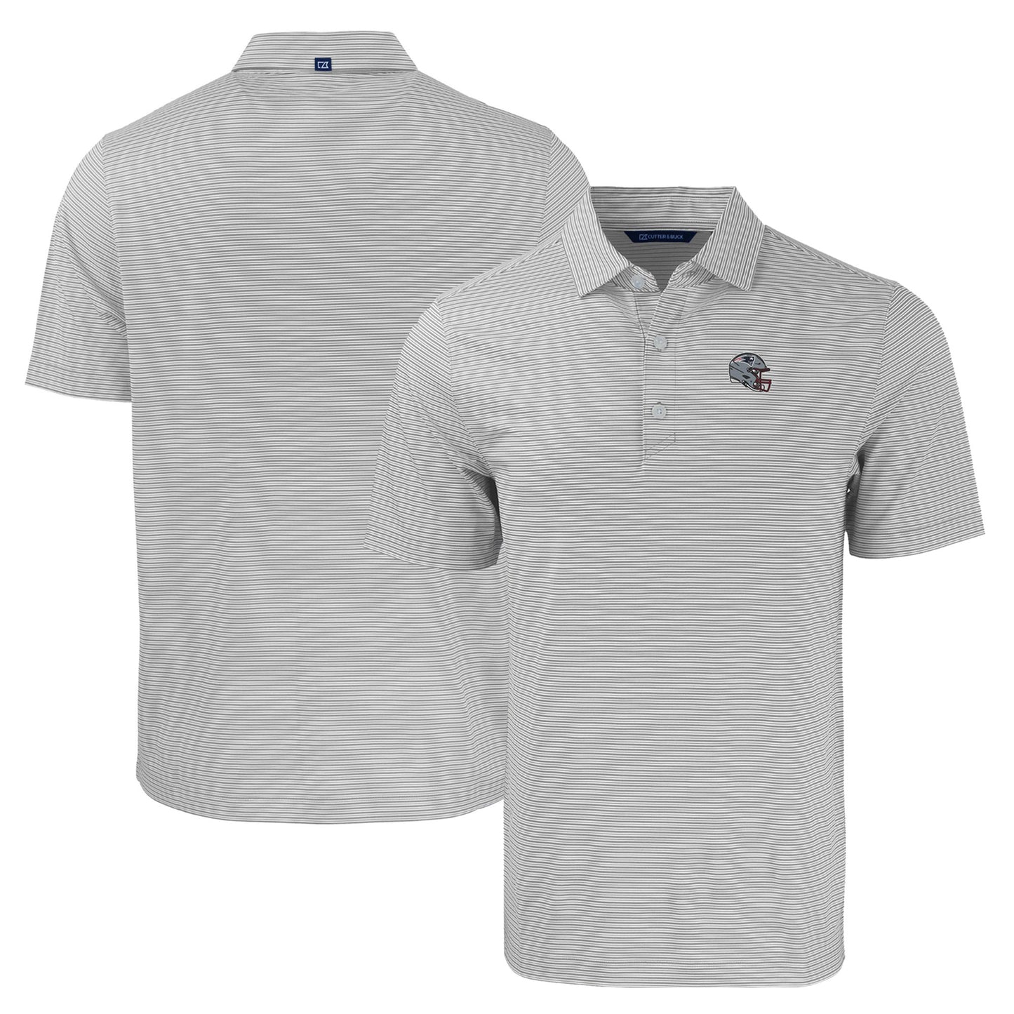 Men's Cutter & Buck  Gray/White New England Patriots Helmet Forge Eco Double Stripe Stretch Recycled Polo