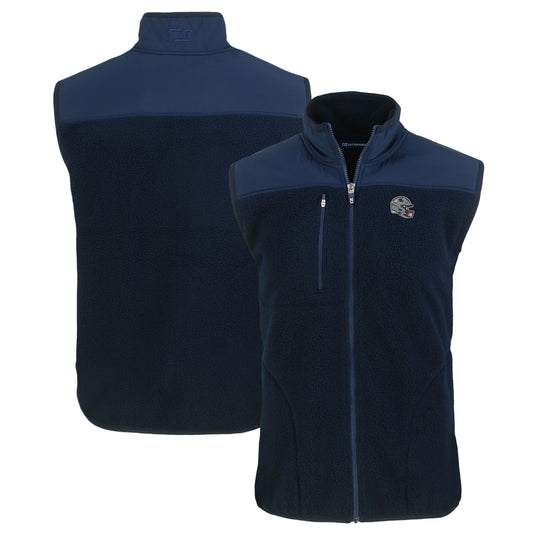 Men's Cutter & Buck  Navy New England Patriots Helmet Big & Tall Cascade Eco Sherpa Fleece Full-Zip Vest