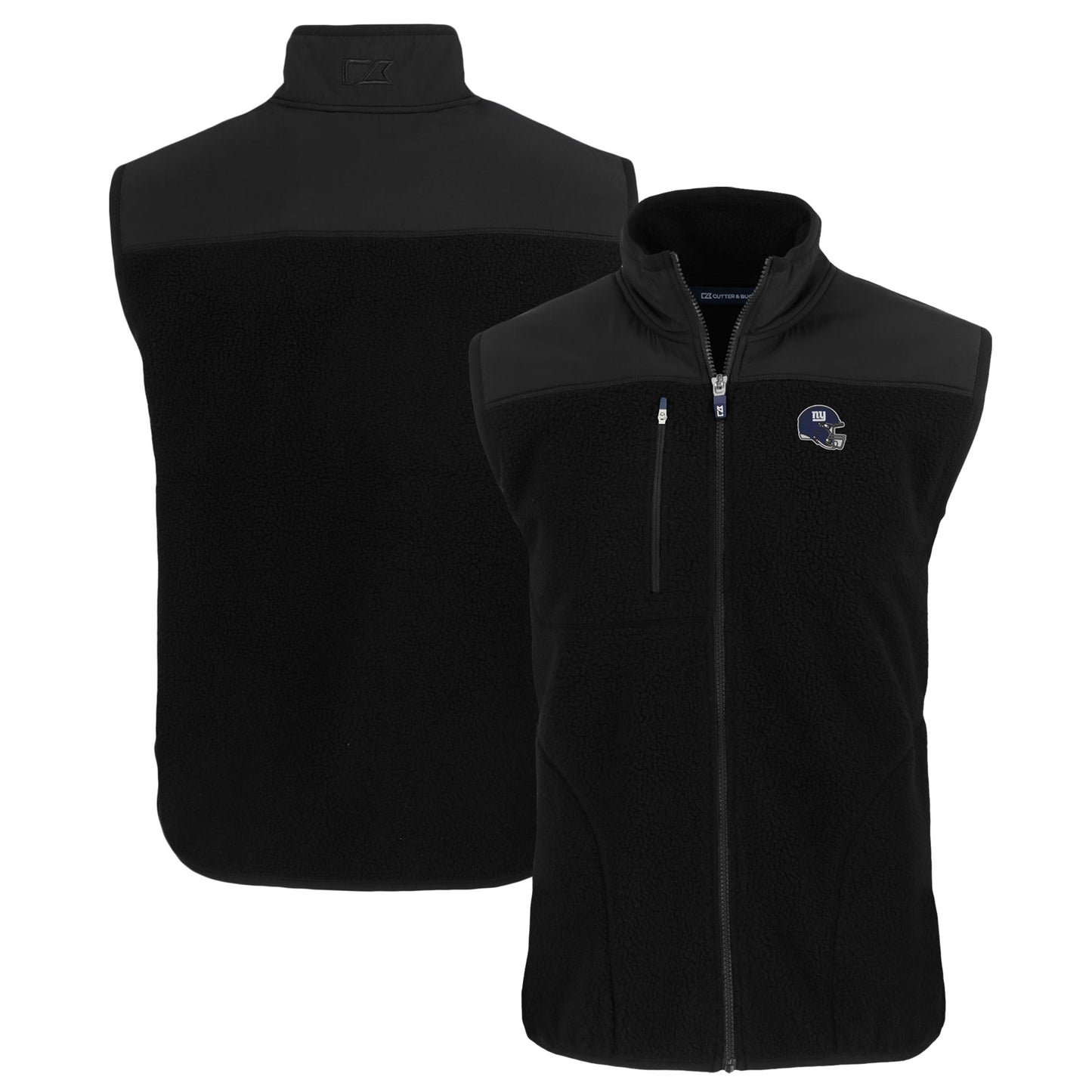 Men's Cutter & Buck  Black New York Giants Helmet Big & Tall Cascade Eco Sherpa Fleece Full-Zip Vest