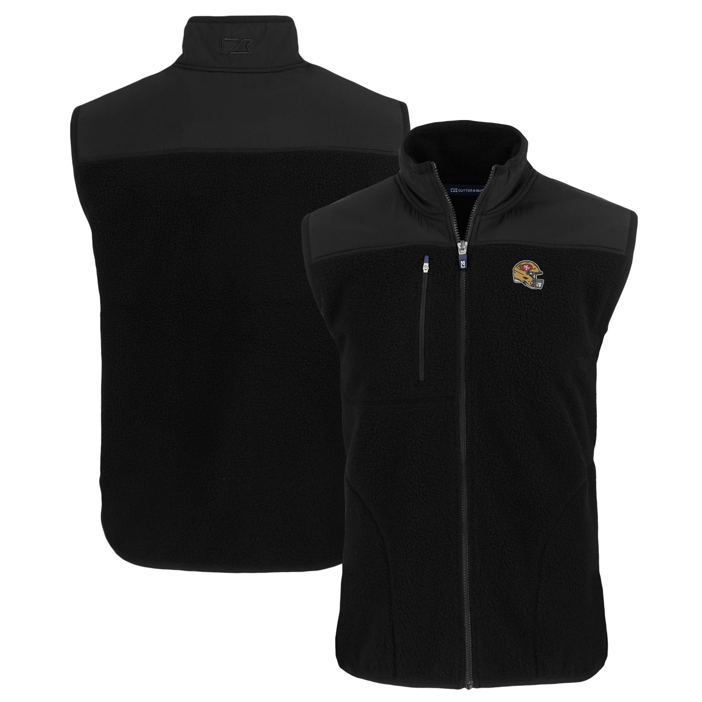 Men's Cutter & Buck  Black San Francisco 49ers Helmet Big & Tall Cascade Eco Sherpa Fleece Full-Zip Vest
