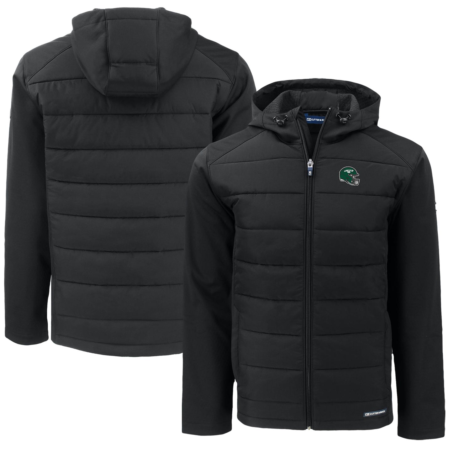 Men's Cutter & Buck  Black New York Jets Helmet Big & Tall Evoke Hybrid Eco Softshell Recycled Full-Zip Jacket