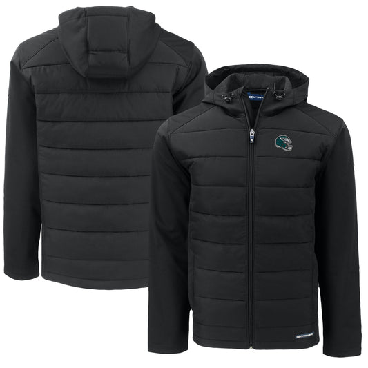 Men's Cutter & Buck  Black Philadelphia Eagles Helmet Big & Tall Evoke Hybrid Eco Softshell Recycled Full-Zip Jacket