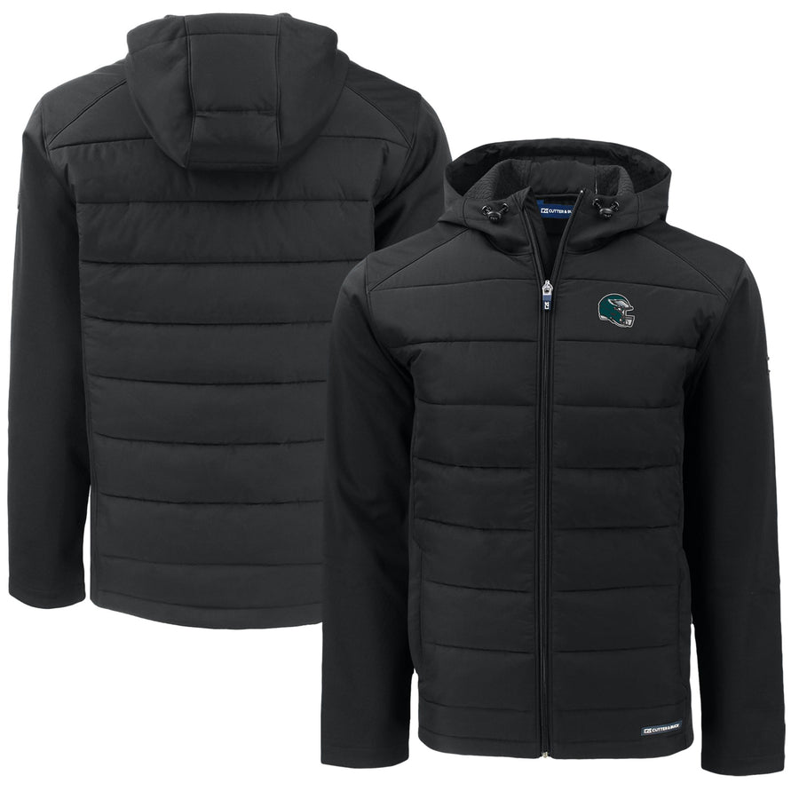 Men's Cutter & Buck  Black Philadelphia Eagles Helmet Big & Tall Evoke Hybrid Eco Softshell Recycled Full-Zip Jacket
