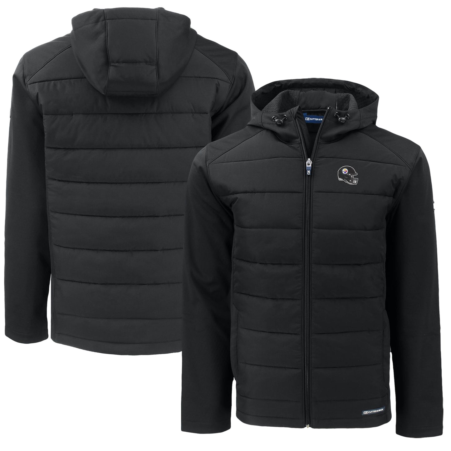 Men's Cutter & Buck  Black Pittsburgh Steelers Helmet Big & Tall Evoke Hybrid Eco Softshell Recycled Full-Zip Jacket