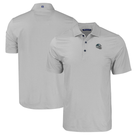 Men's Cutter & Buck  Gray Carolina Panthers Helmet Big & Tall Pike Eco Tonal Geo Print Stretch Recycled Polo