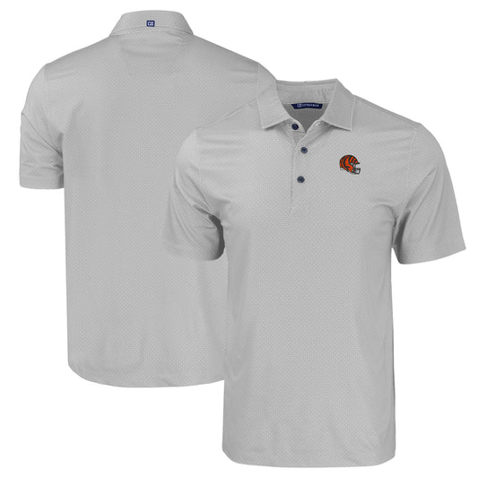 Men's Cutter & Buck  Gray Cincinnati Bengals Helmet Big & Tall Pike Eco Tonal Geo Print Stretch Recycled Polo