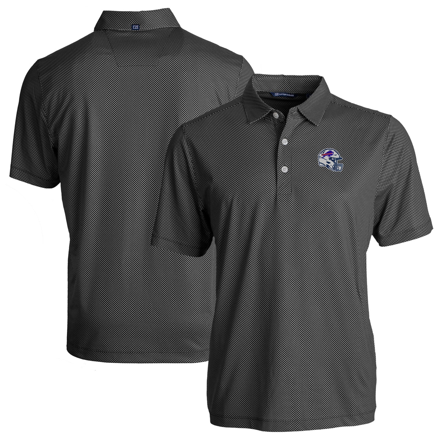 Men's Cutter & Buck  Black Buffalo Bills Helmet Big & Tall Pike Eco Symmetry Print Stretch Recycled Polo