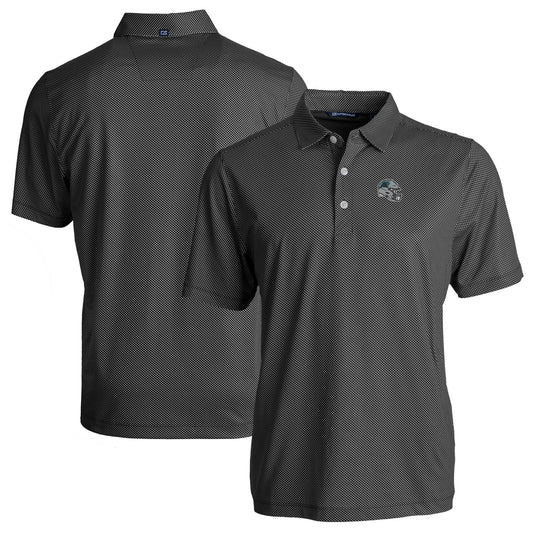 Men's Cutter & Buck  Black Carolina Panthers Helmet Big & Tall Pike Eco Symmetry Print Stretch Recycled Polo