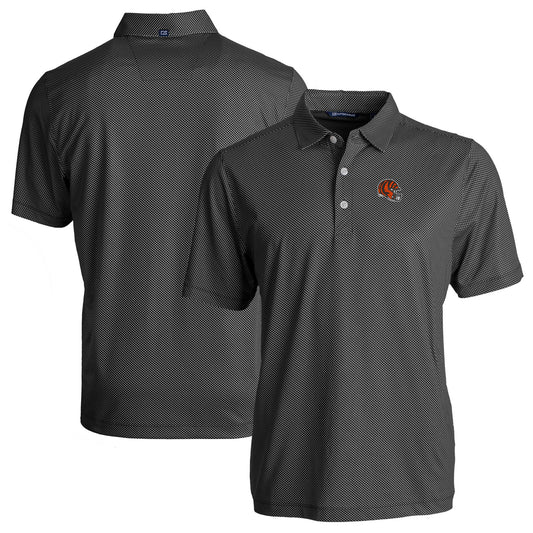 Men's Cutter & Buck  Black Cincinnati Bengals Helmet Big & Tall Pike Eco Symmetry Print Stretch Recycled Polo