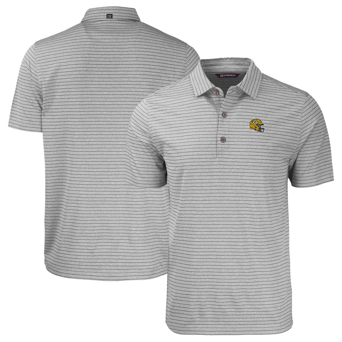 Men's Cutter & Buck  Heather Gray Green Bay Packers Helmet Big & Tall Forge Eco Heather Stripe Stretch Recycled Polo