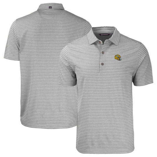 Men's Cutter & Buck  Heather Gray Green Bay Packers Helmet Big & Tall Forge Eco Heather Stripe Stretch Recycled Polo