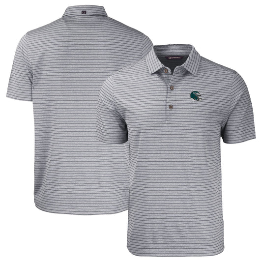 Men's Cutter & Buck  Heather Black Philadelphia Eagles Helmet Big & Tall Forge Eco Heather Stripe Stretch Recycled Polo