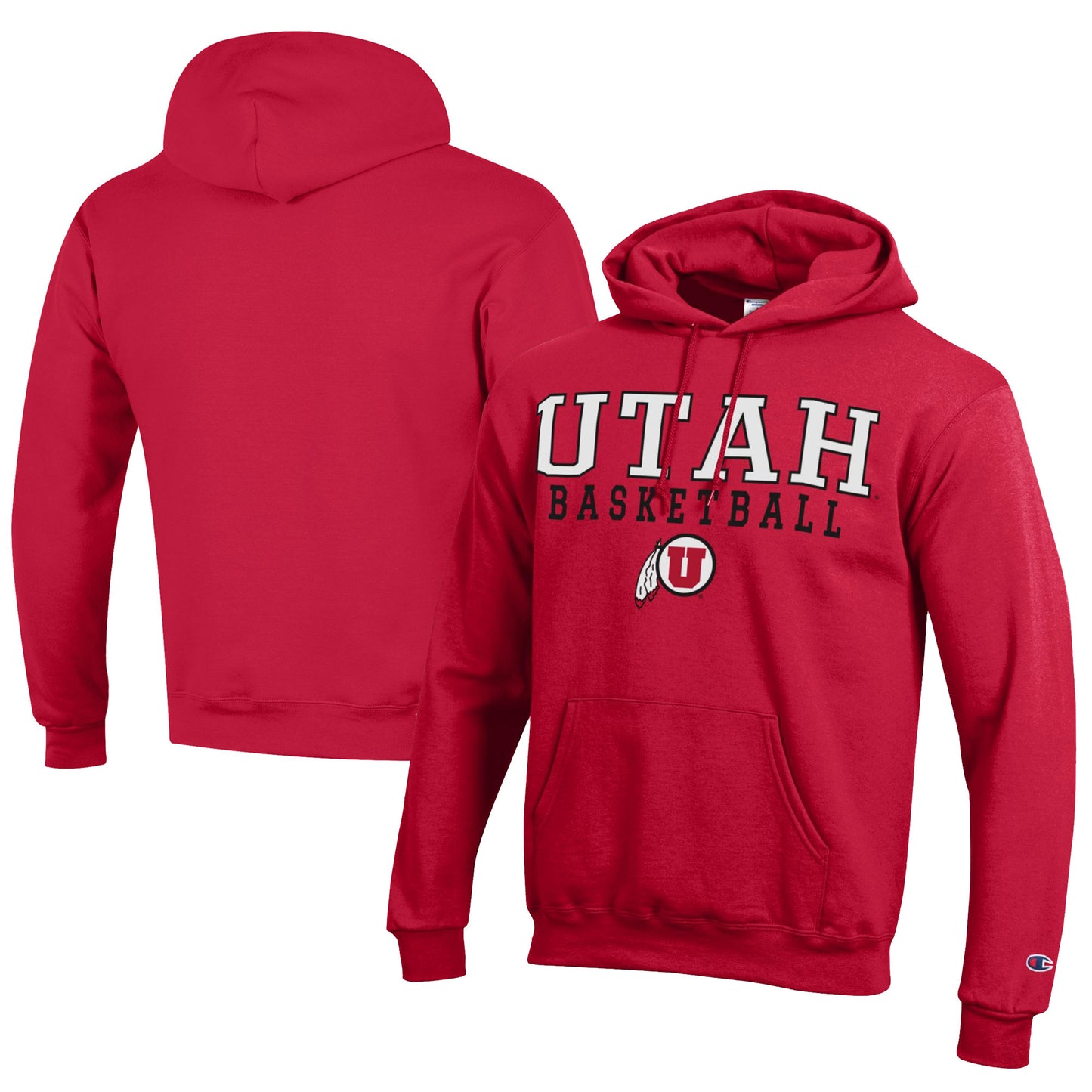 Men's Champion  Red Utah Utes Stacked Logo Basketball Eco Powerblend Pullover Hoodie