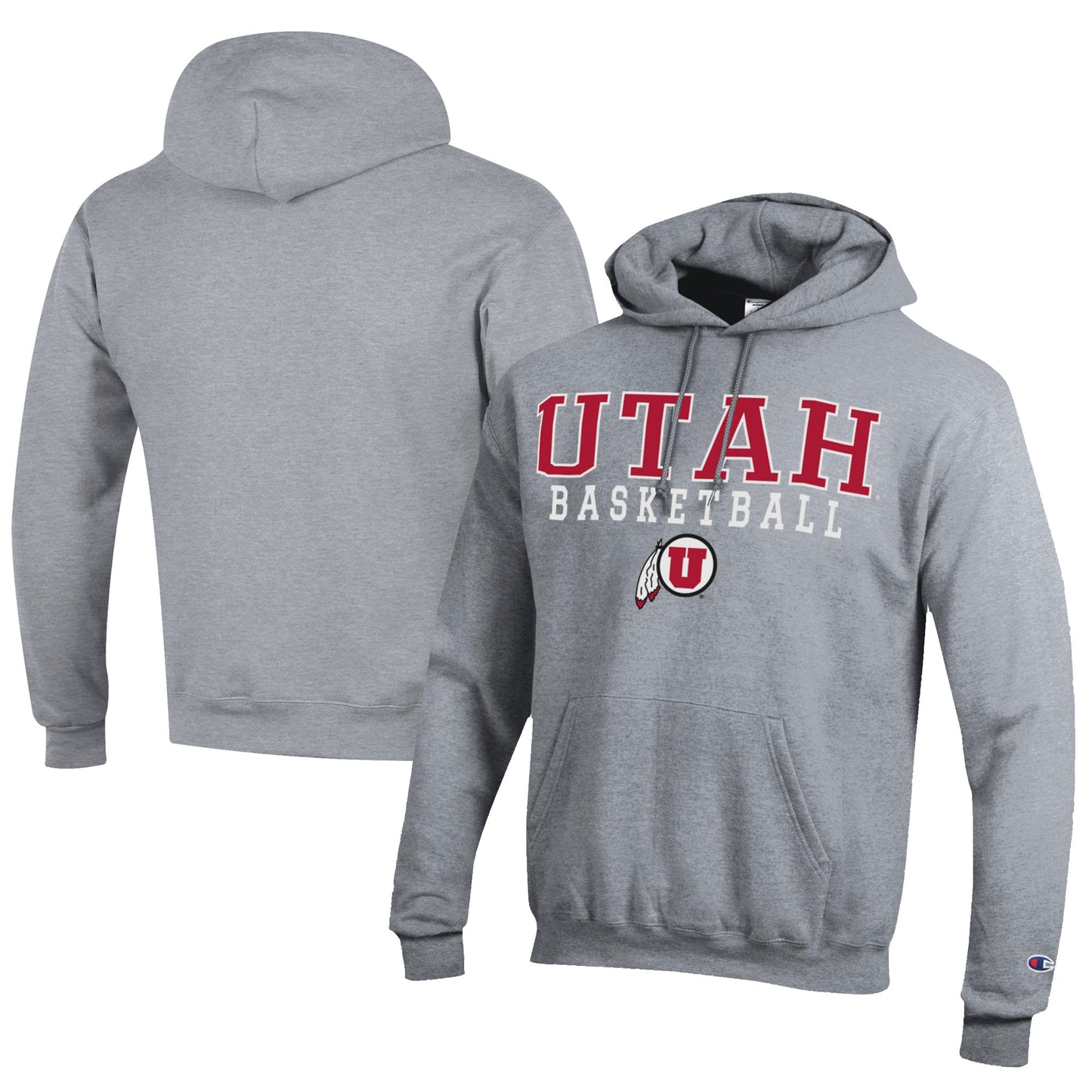 Men's Champion  Gray Utah Utes Stacked Logo Basketball Eco Powerblend Pullover Hoodie