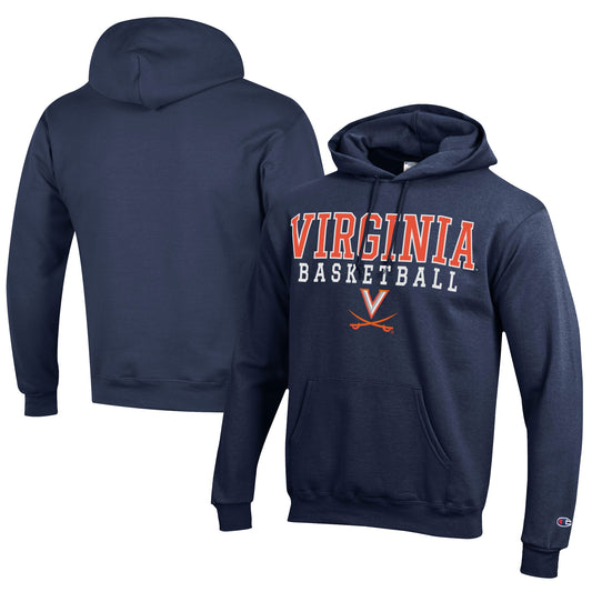 Men's Champion  Navy Virginia Cavaliers Stacked Logo Basketball Eco Powerblend Pullover Hoodie