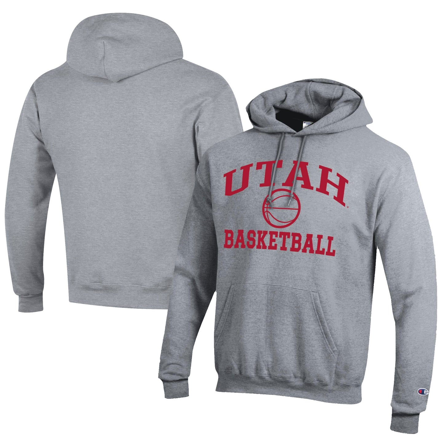 Men's Champion  Gray Utah Utes Icon Logo Basketball Eco Powerblend Pullover Hoodie