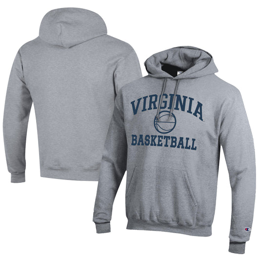 Men's Champion  Gray Virginia Cavaliers Icon Logo Basketball Eco Powerblend Pullover Hoodie