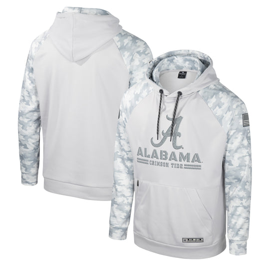 Men's Colosseum Gray Alabama Crimson Tide OHT Military Appreciation Ice Raglan Pullover Hoodie