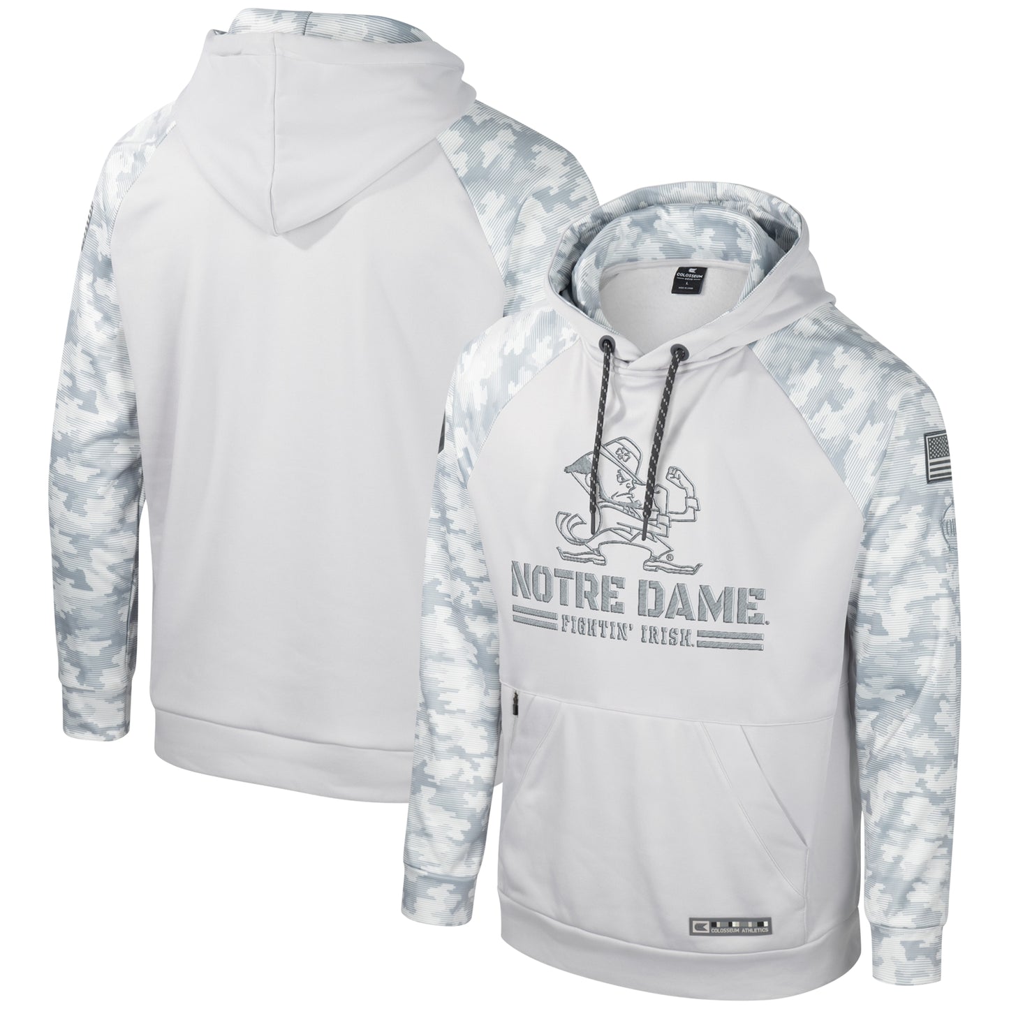 Men's Colosseum Gray Notre Dame Fighting Irish OHT Military Appreciation Ice Raglan Pullover Hoodie