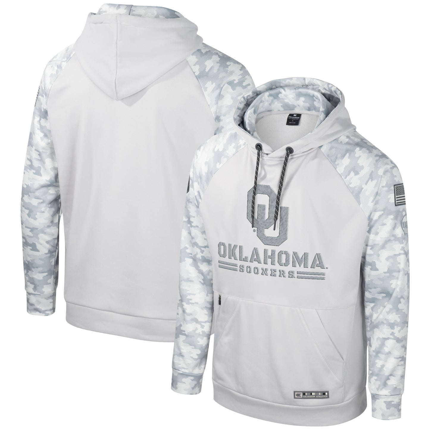 Men's Colosseum Gray Oklahoma Sooners OHT Military Appreciation Ice Raglan Pullover Hoodie