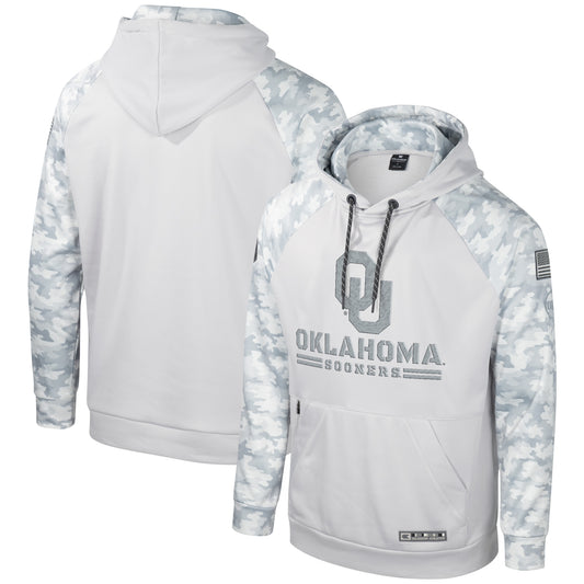 Men's Colosseum Gray Oklahoma Sooners OHT Military Appreciation Ice Raglan Pullover Hoodie