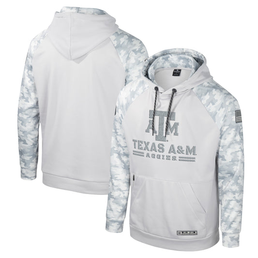 Men's Colosseum Gray Texas A&M Aggies OHT Military Appreciation Ice Raglan Pullover Hoodie