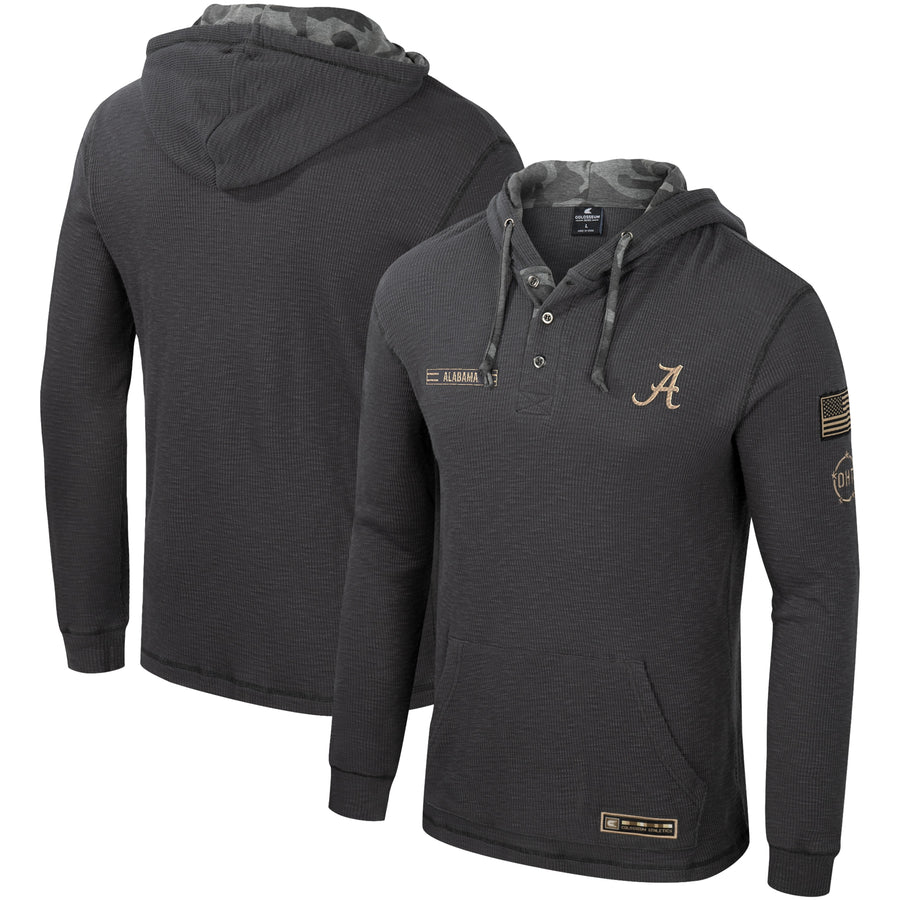 Men's Colosseum Charcoal Alabama Crimson Tide OHT Military Appreciation Henley Pullover Hoodie