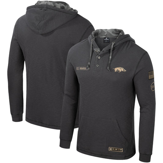 Men's Colosseum Charcoal Arkansas Razorbacks OHT Military Appreciation Henley Pullover Hoodie