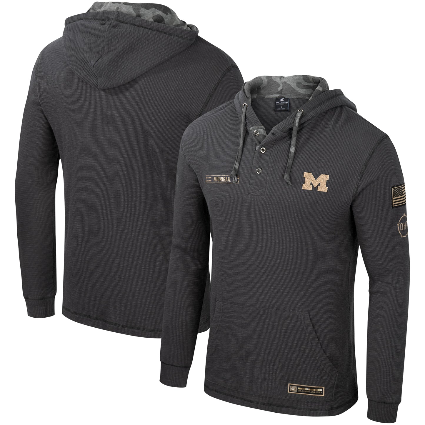 Men's Colosseum Charcoal Michigan Wolverines OHT Military Appreciation Henley Pullover Hoodie