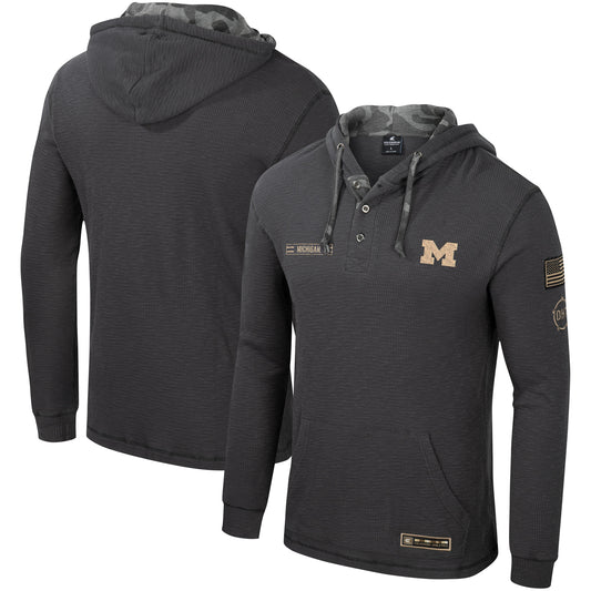 Men's Colosseum Charcoal Michigan Wolverines OHT Military Appreciation Henley Pullover Hoodie
