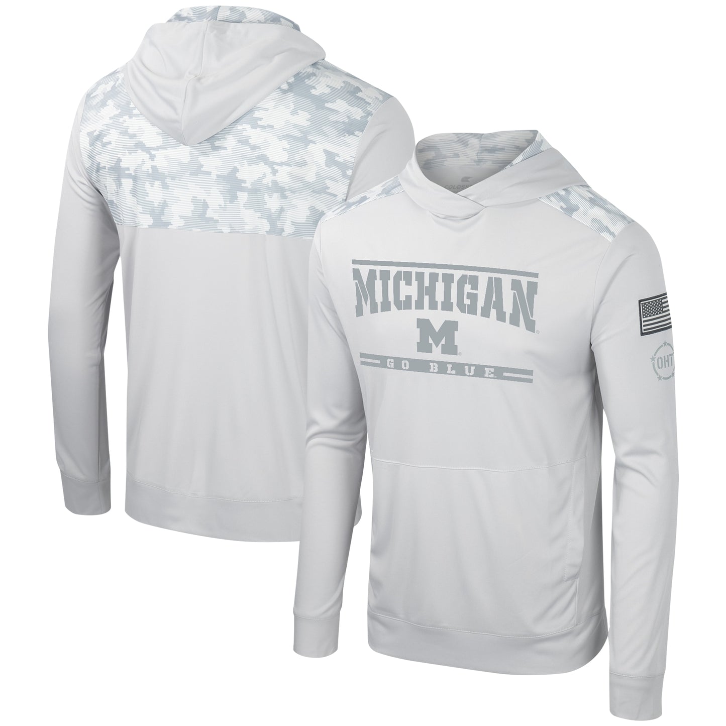 Men's Colosseum Gray Michigan Wolverines OHT Military Appreciation Long Sleeve Hoodie T-Shirt