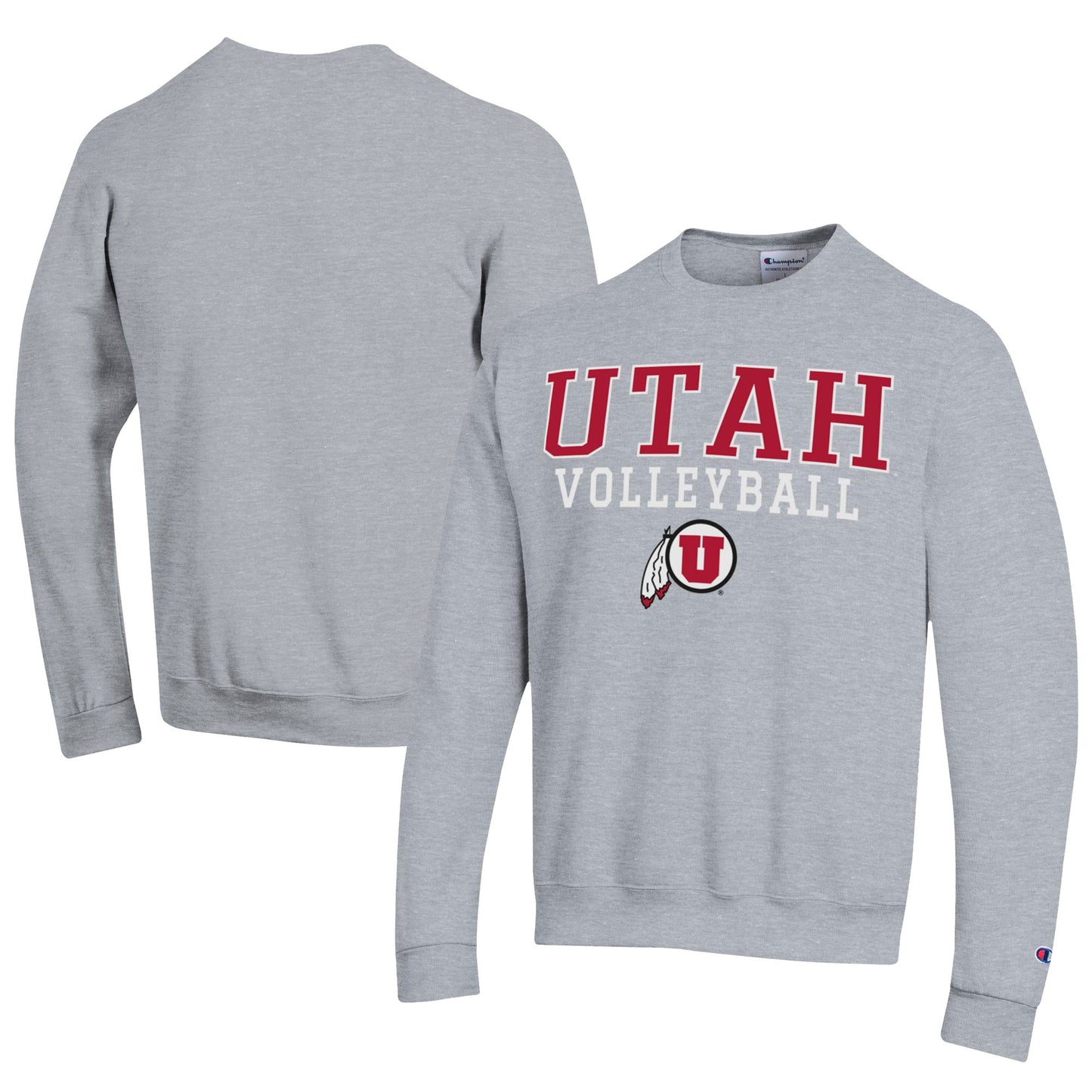 Men's Champion  Gray Utah Utes Stacked Logo Volleyball Eco Powerblend Pullover Sweatshirt