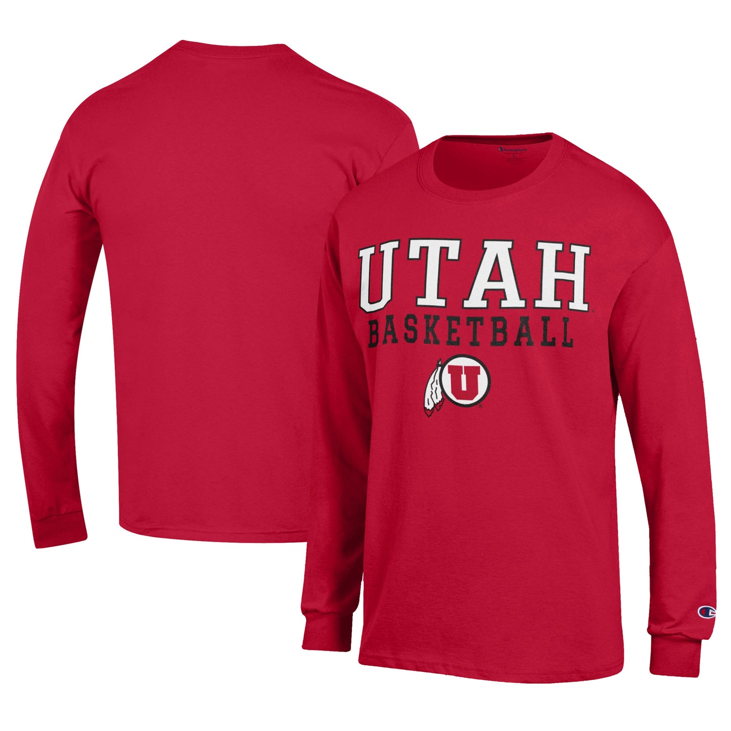 Men's Champion  Red Utah Utes Icon Logo Basketball Jersey Long Sleeve T-Shirt