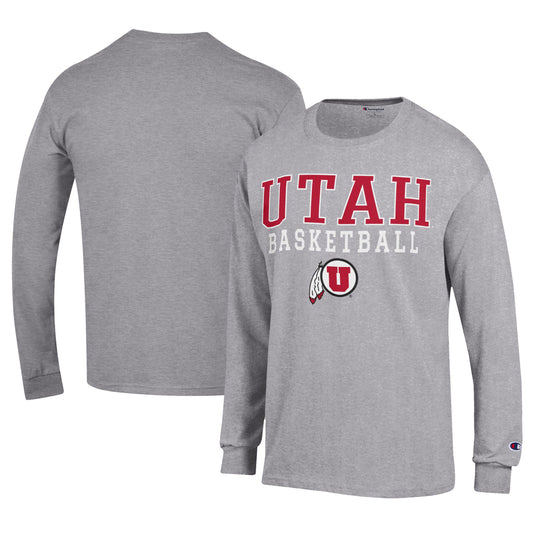 Men's Champion  Gray Utah Utes Icon Logo Basketball Jersey Long Sleeve T-Shirt