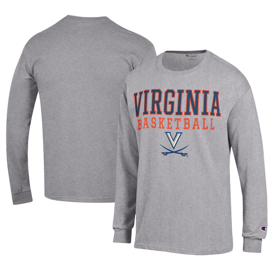 Men's Champion  Gray Virginia Cavaliers Icon Logo Basketball Jersey Long Sleeve T-Shirt