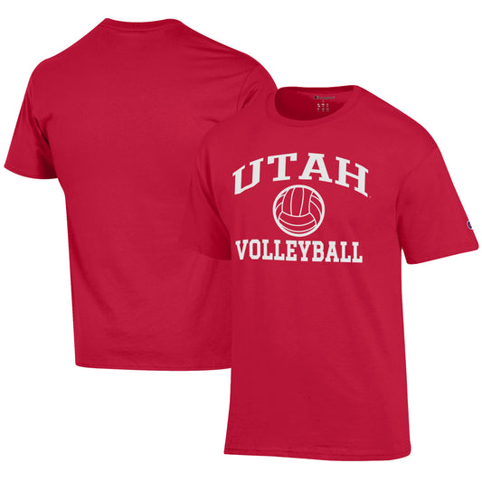 Men's Champion  Red Utah Utes Icon Logo Volleyball Jersey T-Shirt