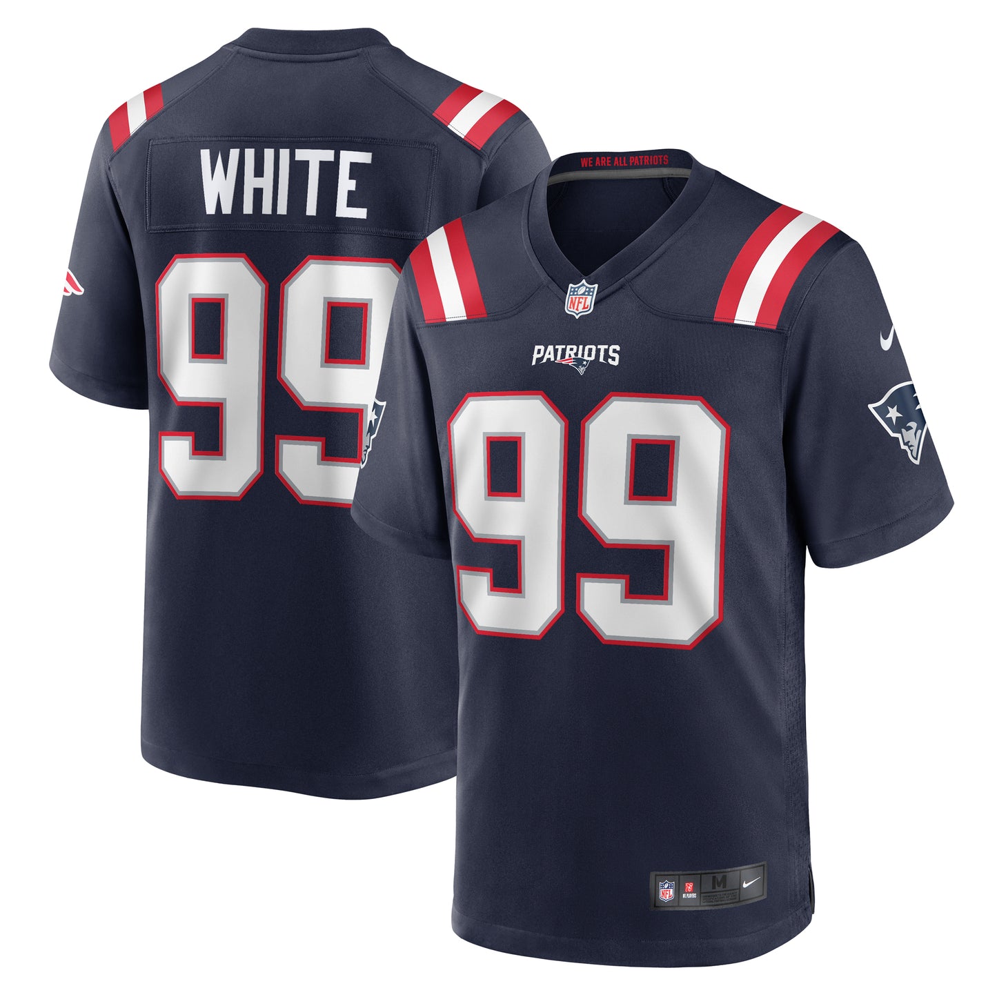 Men's Nike Keion White  Navy New England Patriots Team Game Jersey