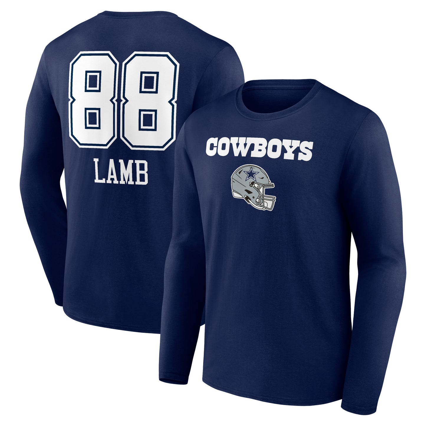 Men's CeeDee Lamb Navy Dallas Cowboys Team Wordmark Player Name & Number Long Sleeve T-Shirt