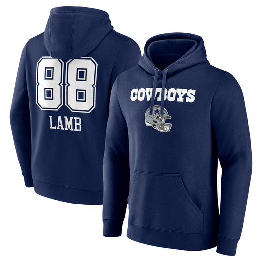 Men's CeeDee Lamb Navy Dallas Cowboys Team Wordmark Player Name & Number Pullover Hoodie