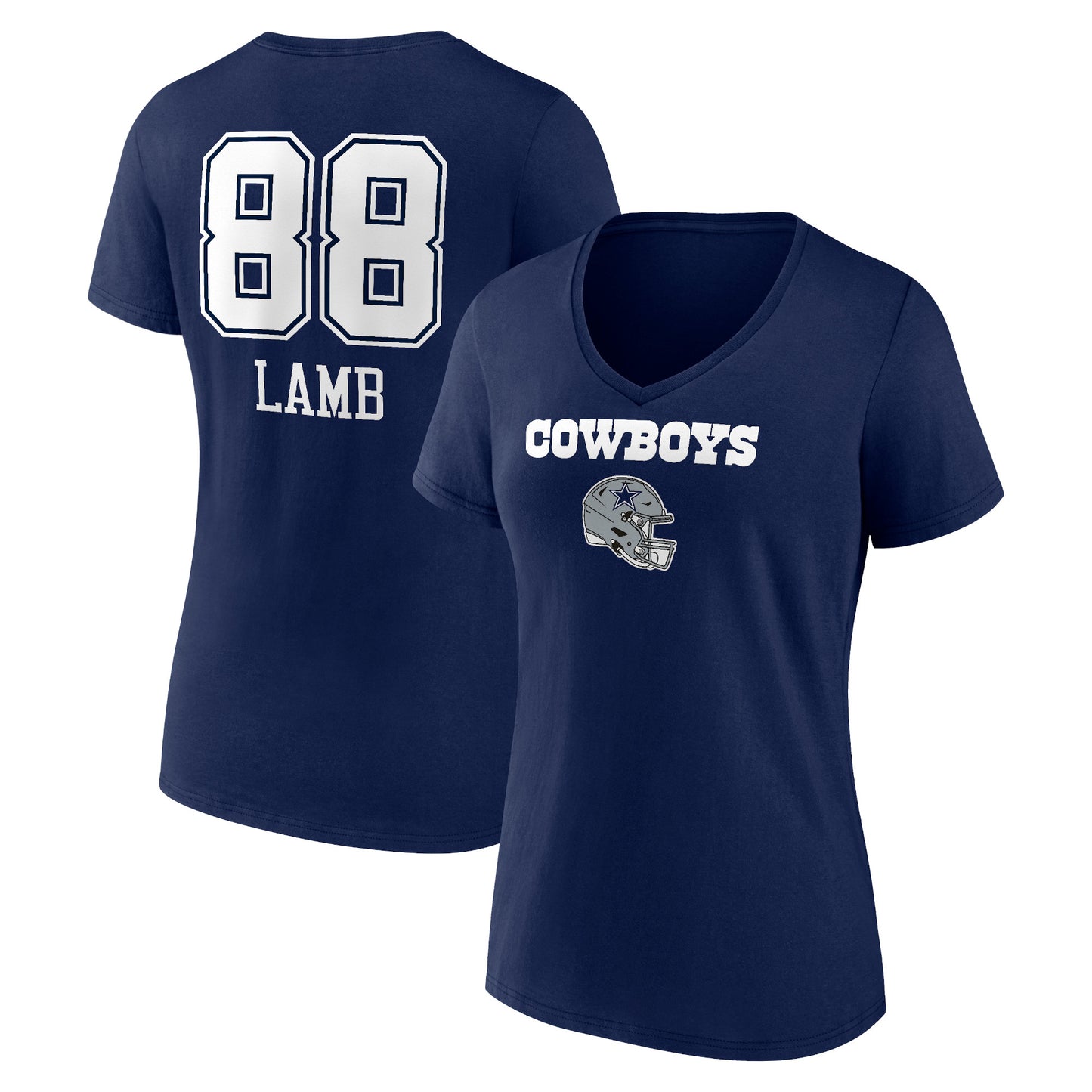 Women's CeeDee Lamb Navy Dallas Cowboys Team Wordmark Player Name & Number V-Neck T-Shirt