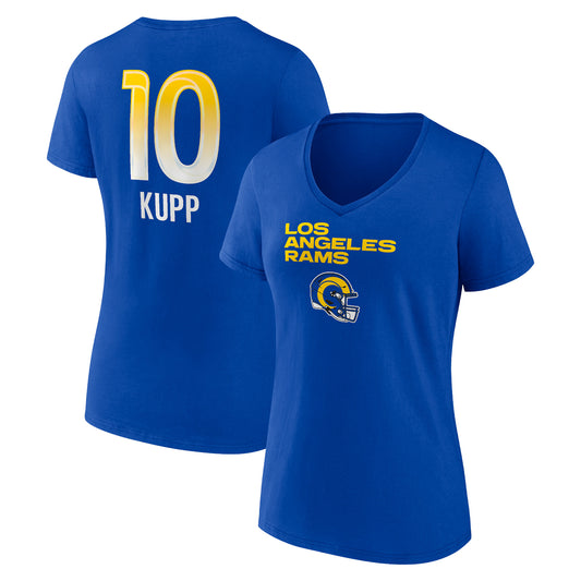 Women's Cooper Kupp Royal Los Angeles Rams Team Wordmark Player Name & Number V-Neck T-Shirt