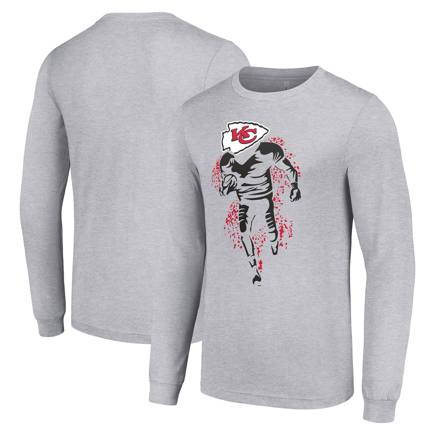 Men's Starter Heather Gray Kansas City Chiefs Logo Graphic Long Sleeve T-Shirt