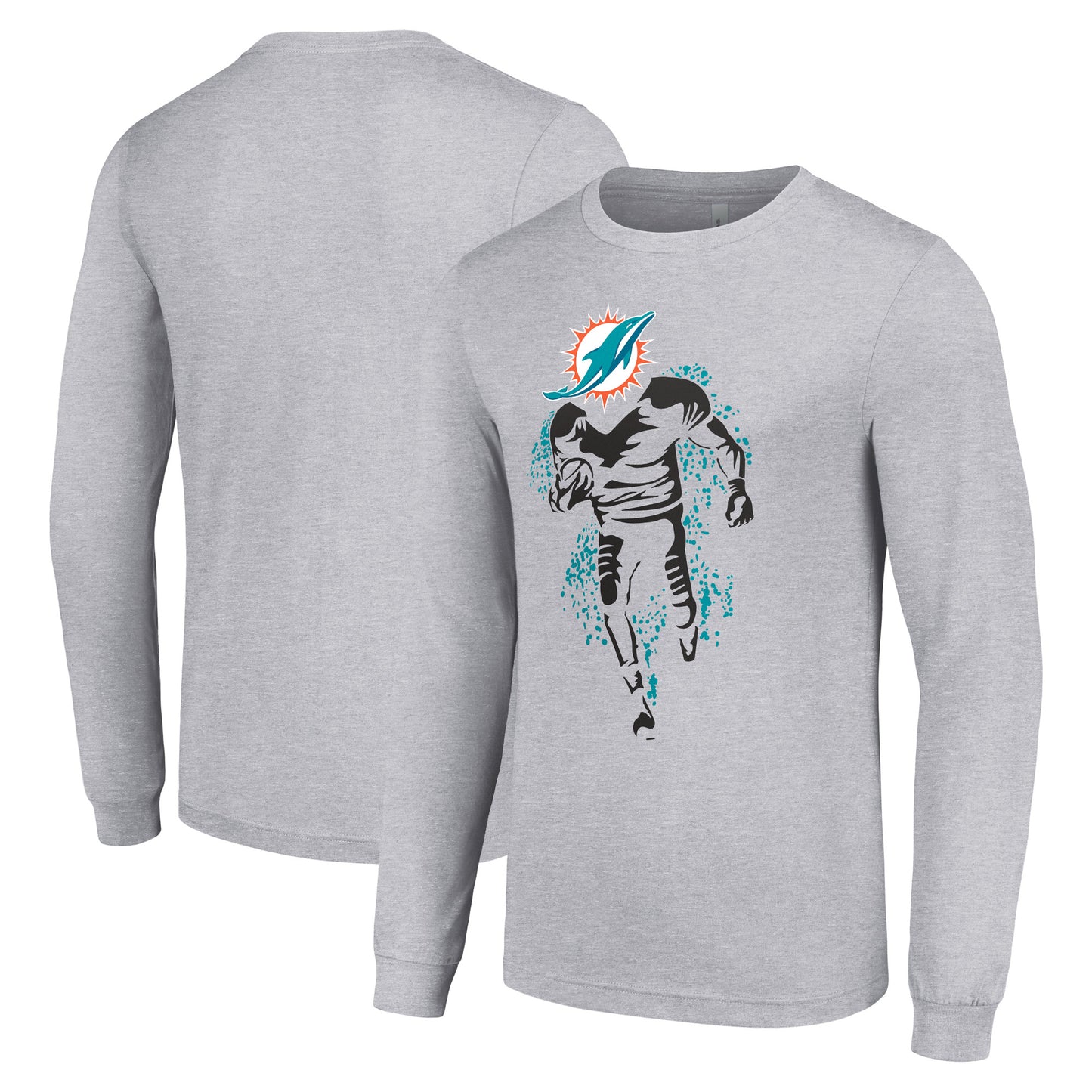 Men's Starter Heather Gray Miami Dolphins Logo Graphic Long Sleeve T-Shirt