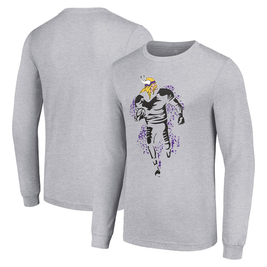 Men's Starter Heather Gray Minnesota Vikings Logo Graphic Long Sleeve T-Shirt