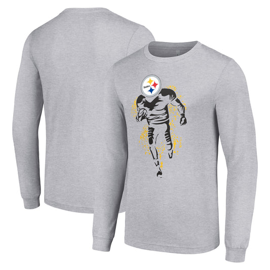 Men's Starter Heather Gray Pittsburgh Steelers Logo Graphic Long Sleeve T-Shirt