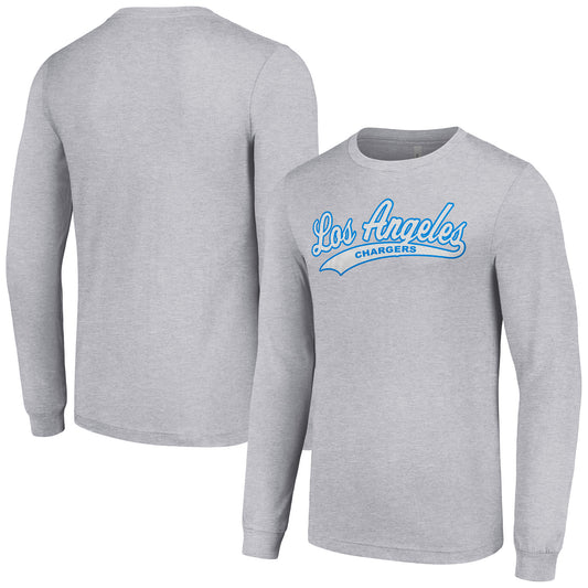 Men's Starter Heather Gray Los Angeles Chargers Tailsweep Long Sleeve T-Shirt