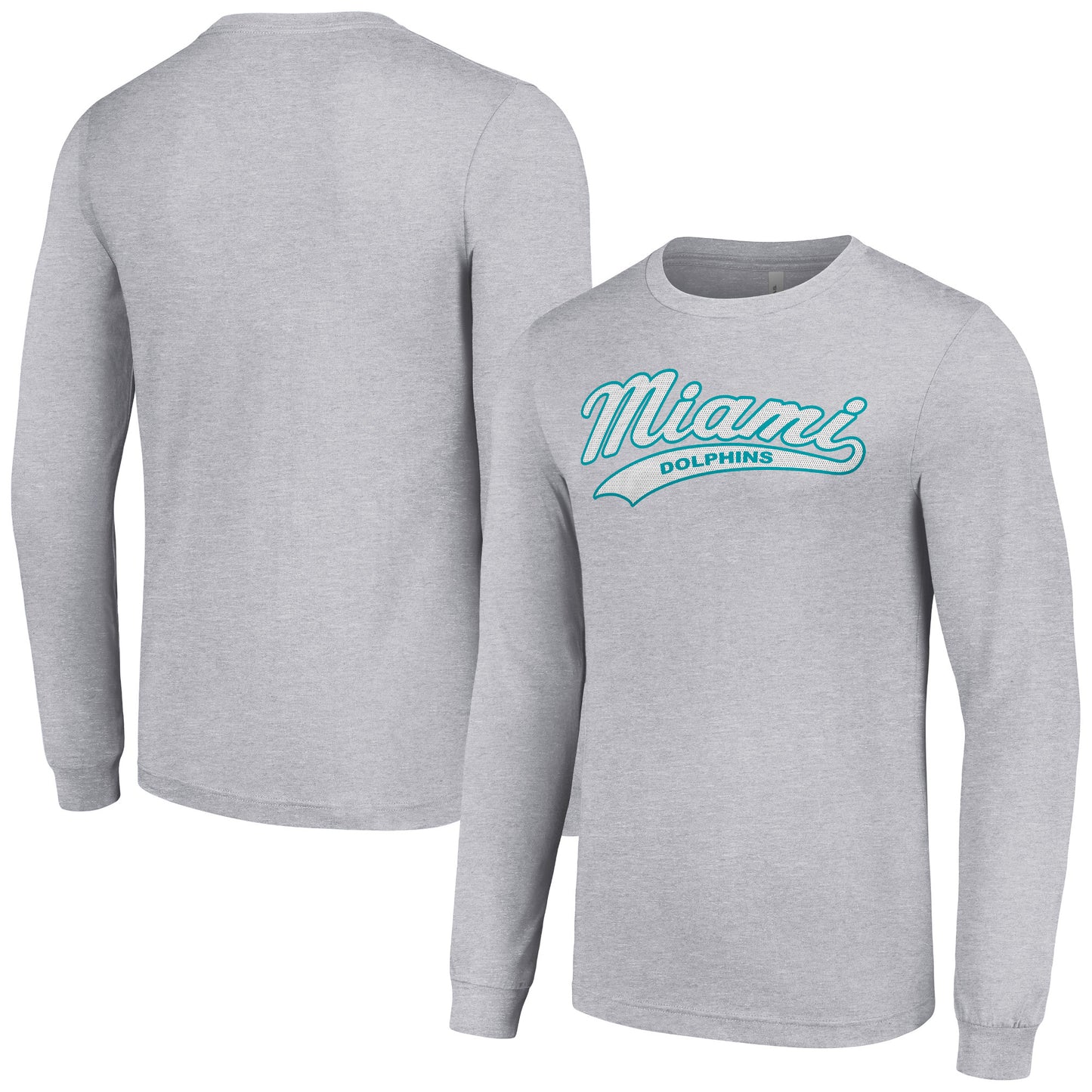 Men's Starter Heather Gray Miami Dolphins Tailsweep Long Sleeve T-Shirt