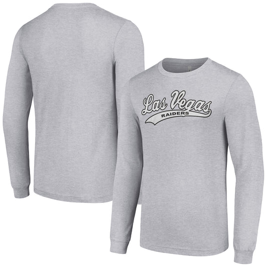 Men's Starter Heather Gray Las Vegas Raiders Tailsweep Long Sleeve T-Shirt